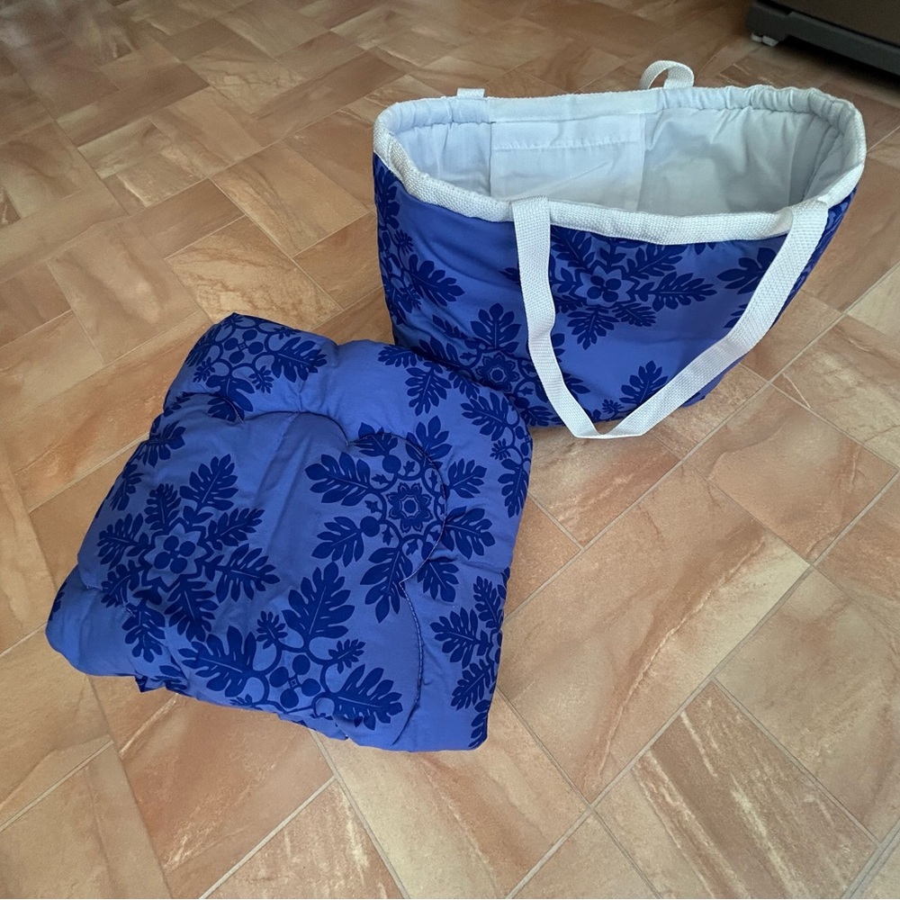 Vintage Hawaiian Baby Blue Matching Quilted Blanket & Tote Bag Set